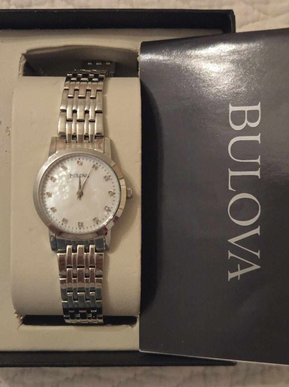 Bulova Women's Stainless Steel Mother-of-Pearl+ 12 Diamonds Watch, Unused